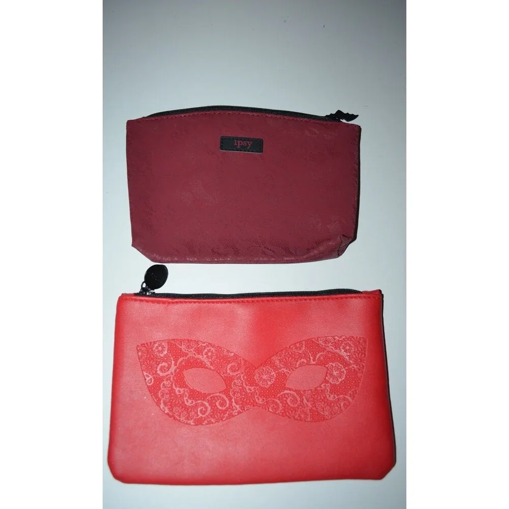 Ipsy Make Up Bag Lot Halloween Red Mask Velvet Bat Spider Web Maroon Lace Valfre